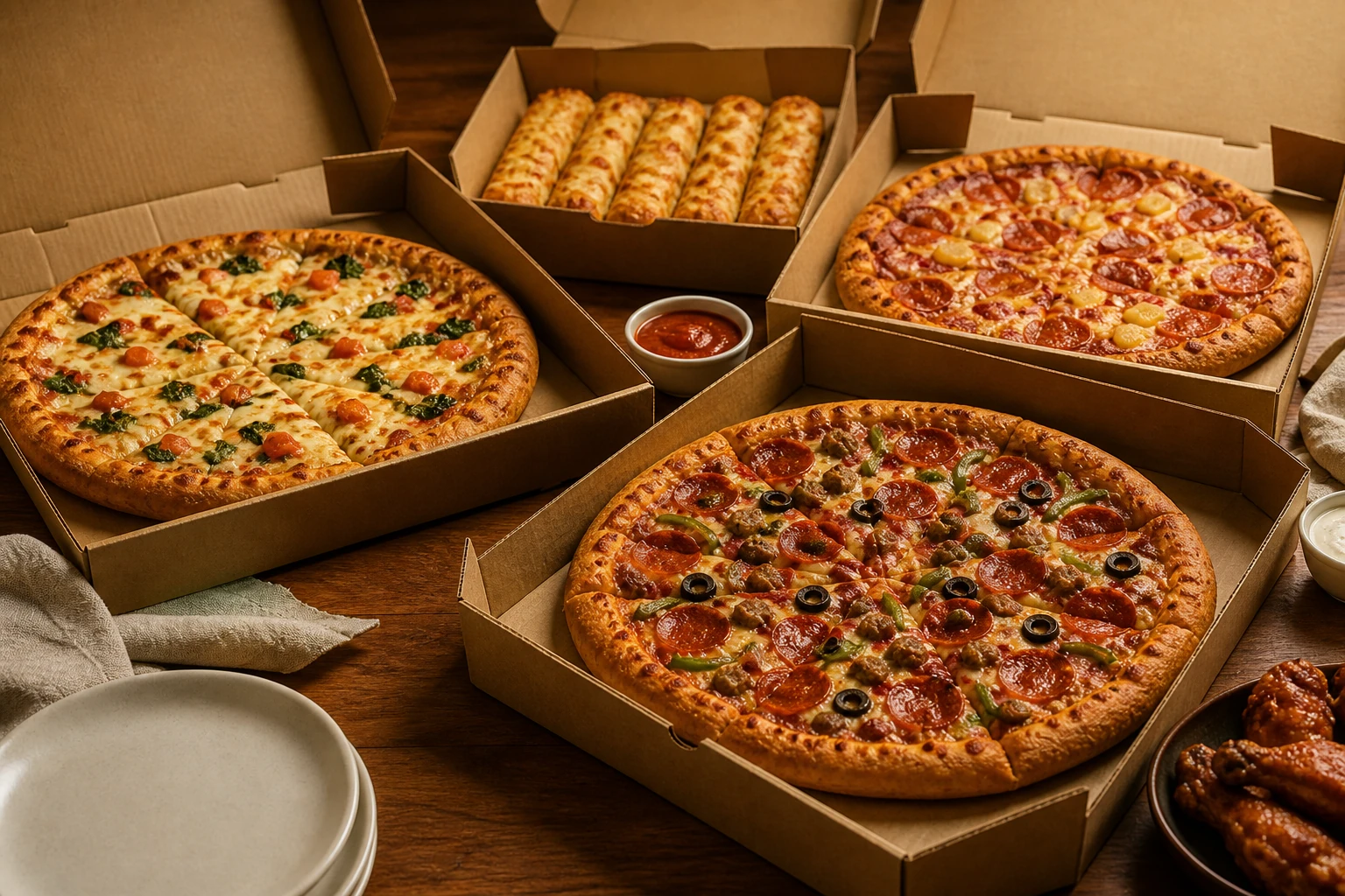 Pizza family boxes and combo sets ready for a storefront category card