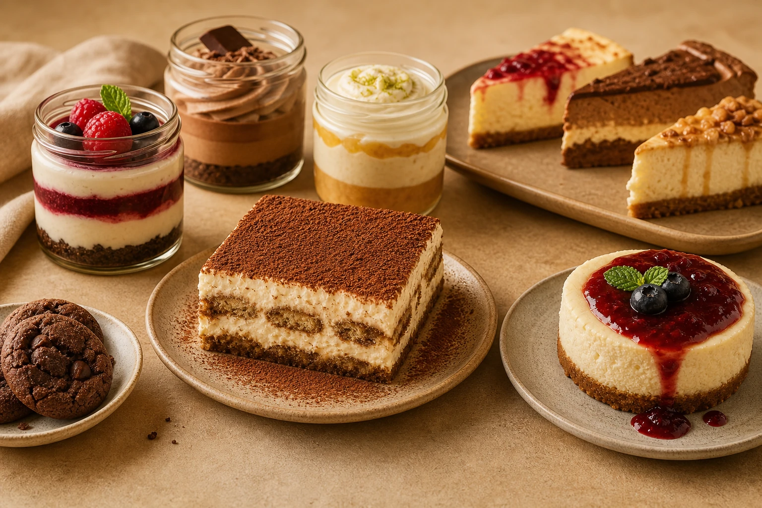 Desserts and sweet jars staged for the finishing part of the order
