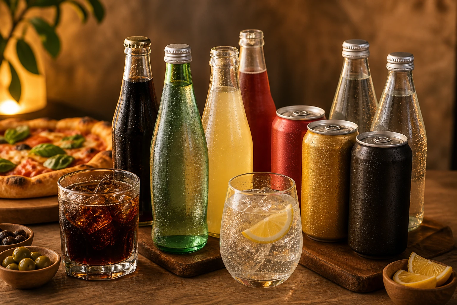 Drinks prepared as a compact supporting category for pizza delivery